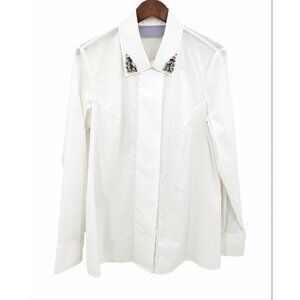 LAVENDER LABEL Vera Wang Snap Button Down Shirt Sz 12 Stretch Purple Rhinestones
